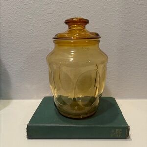 Vintage LE Smith Honey Amber Bubble Glass Apothecary Jar, Canister, Cookie Jar